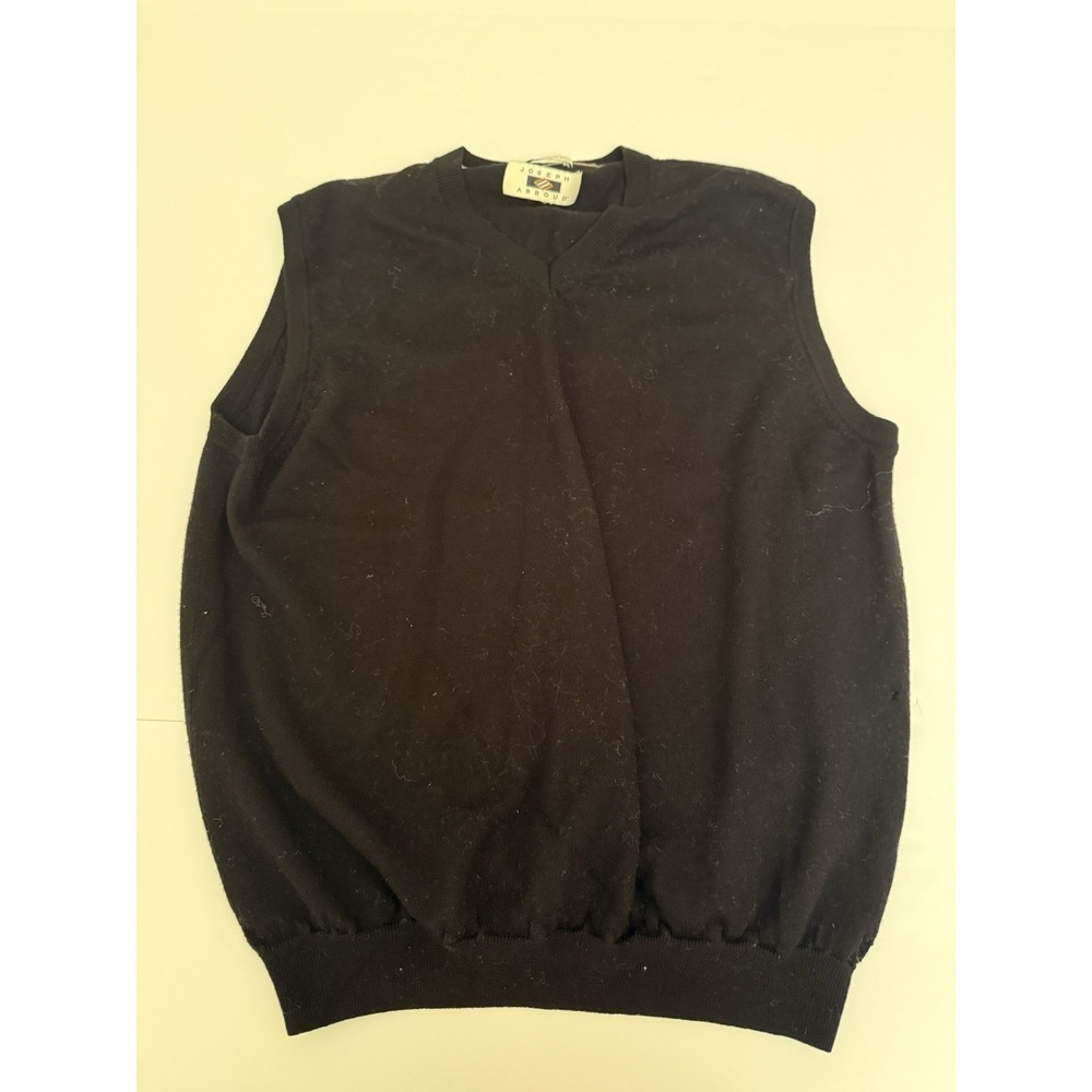 Joseph Abboud Men XL V-Neck Sweater Vest Black Merino Wool Sleeveless FLAWED